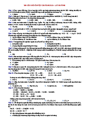 200 Câu trắc nghiệm ôn tập Hóa học lớp 10 - Chương 6 Oxi - Lưu huỳnh (Có đáp án)